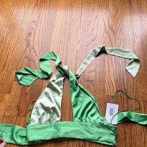 Satin two tone green halter top